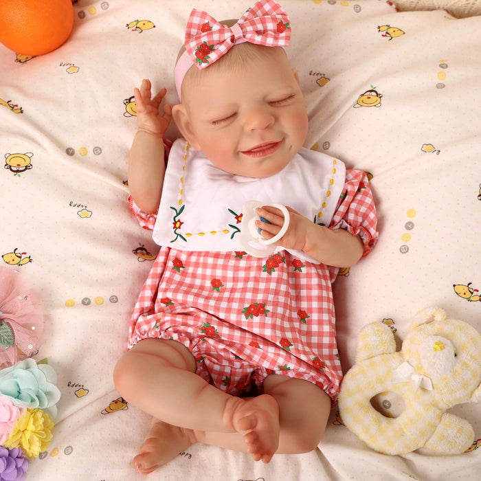 Babeside 20" Reborn Baby Doll Sleeping Infant Red Plaid Jumpsuit Girl Angel