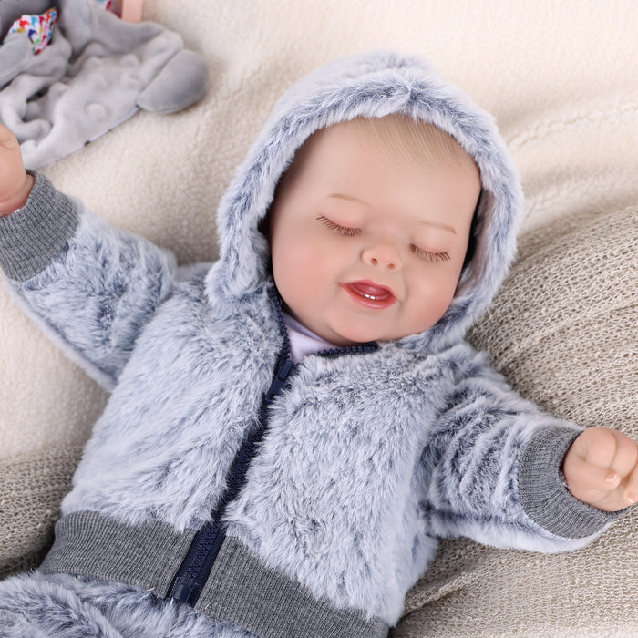 Babeside 20" Sleeping Infant Baby Hand-Painted Hair Boy Gray Plush Suit Bobby