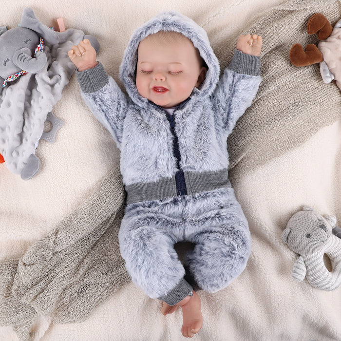 Babeside 20" Sleeping Infant Baby Hand-Painted Hair Boy Gray Plush Suit Bobby