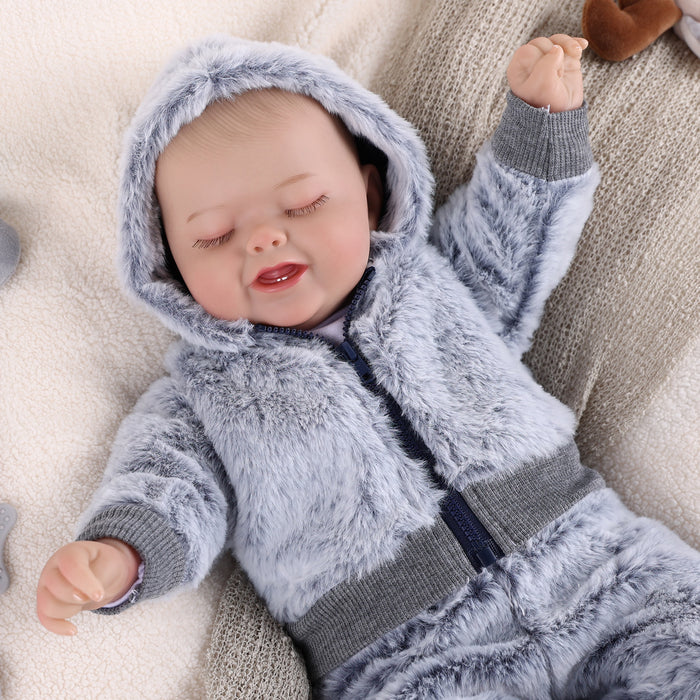Babeside 20" Sleeping Infant Baby Hand-Painted Hair Boy Gray Plush Suit Bobby
