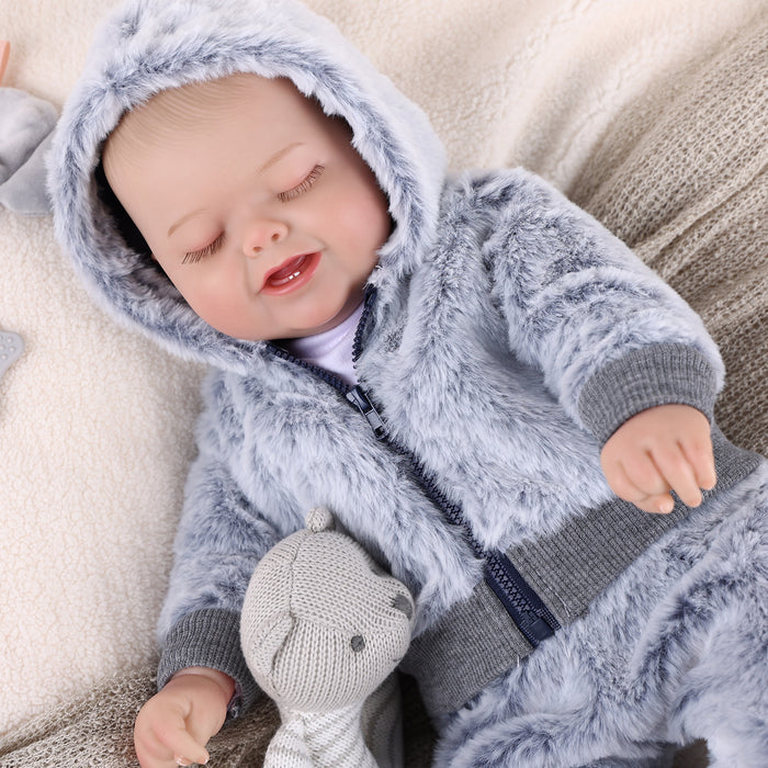 Babeside 20" Sleeping Infant Baby Hand-Painted Hair Boy Gray Plush Suit Bobby