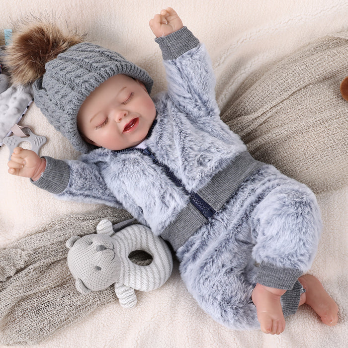 Babeside 20" Sleeping Infant Baby Hand-Painted Hair Boy Gray Plush Suit Bobby