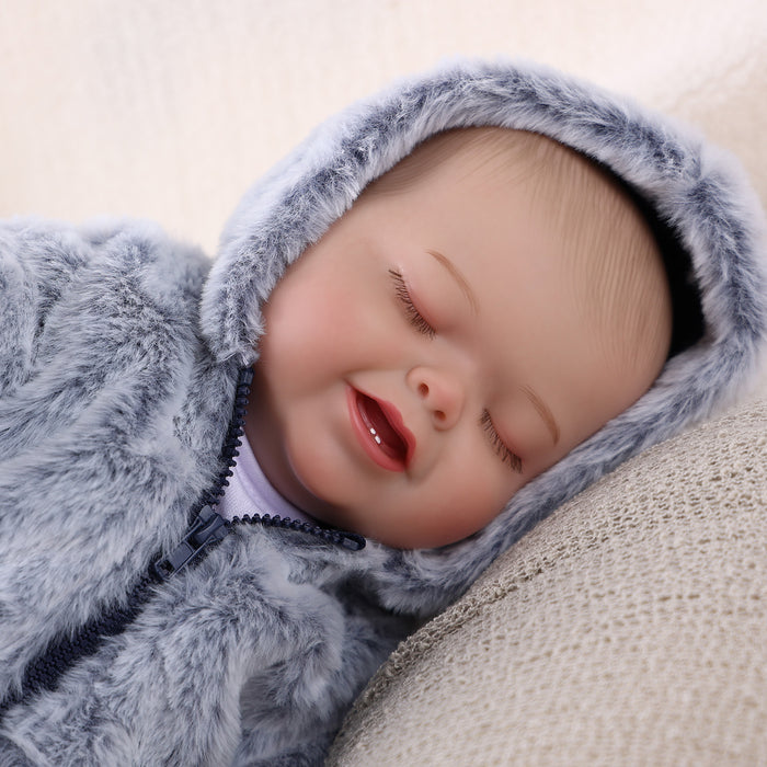 Babeside 20" Sleeping Infant Baby Hand-Painted Hair Boy Gray Plush Suit Bobby
