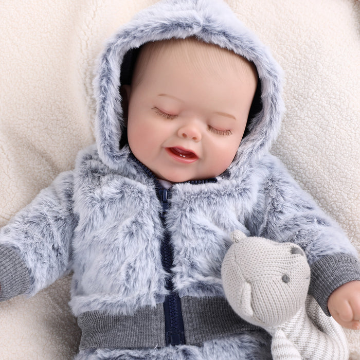 Babeside 20" Sleeping Infant Baby Hand-Painted Hair Boy Gray Plush Suit Bobby