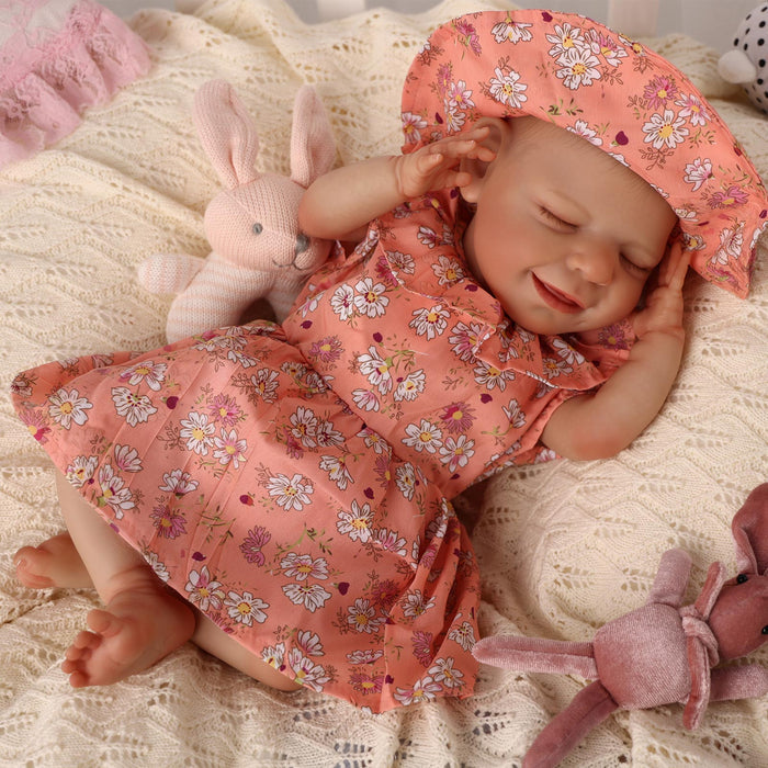 Babeside 20" Sleeping Infant Orange Floral Dress Girl Angel