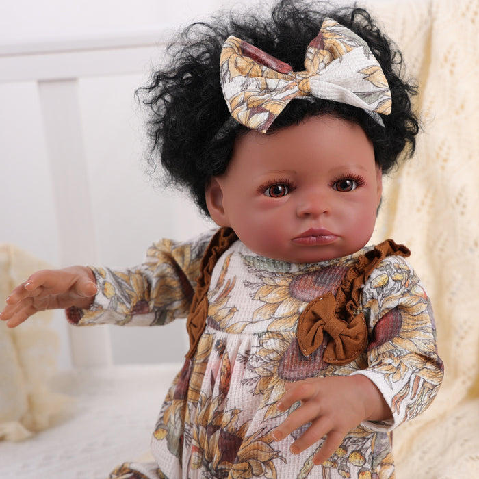 Babeside 20'' Smiling Baby Floral Bodysuit African American Girl Laney