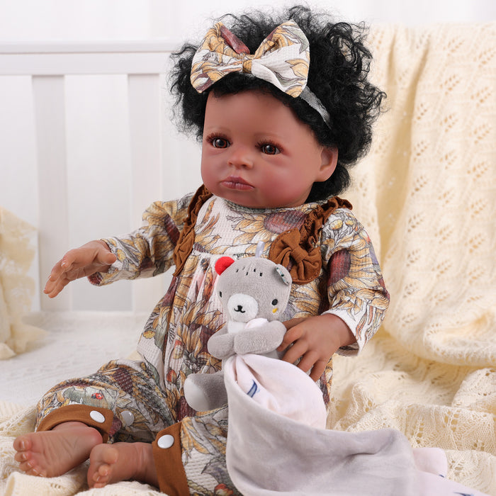 Babeside 20'' Smiling Baby Floral Bodysuit African American Girl Laney