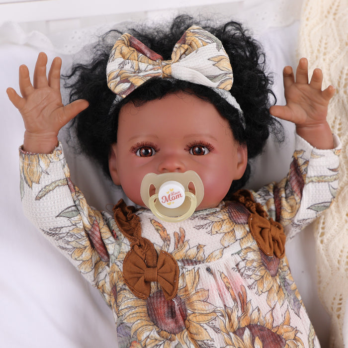 Babeside 20'' Smiling Baby Floral Bodysuit African American Girl Laney