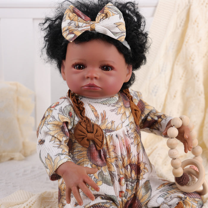 Babeside 20'' Smiling Baby Floral Bodysuit African American Girl Laney