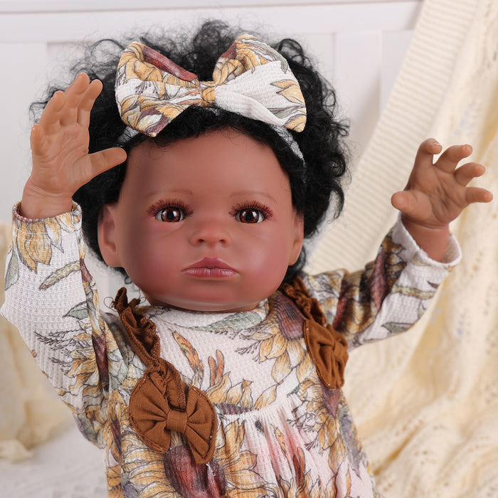 Babeside 20'' Smiling Baby Floral Bodysuit African American Girl Laney