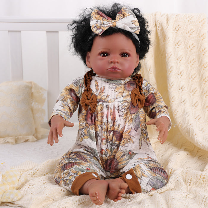 Babeside 20'' Smiling Baby Floral Bodysuit African American Girl Laney