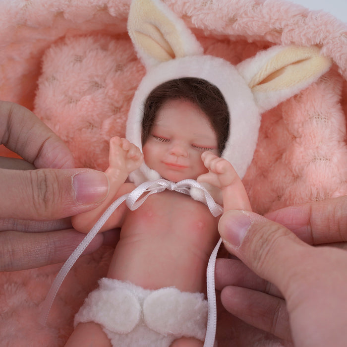 Babeside 6" Full Silicone Reborn Baby Dolls Girl Skylar with Brown Short Hair Look Real Babeis Infant