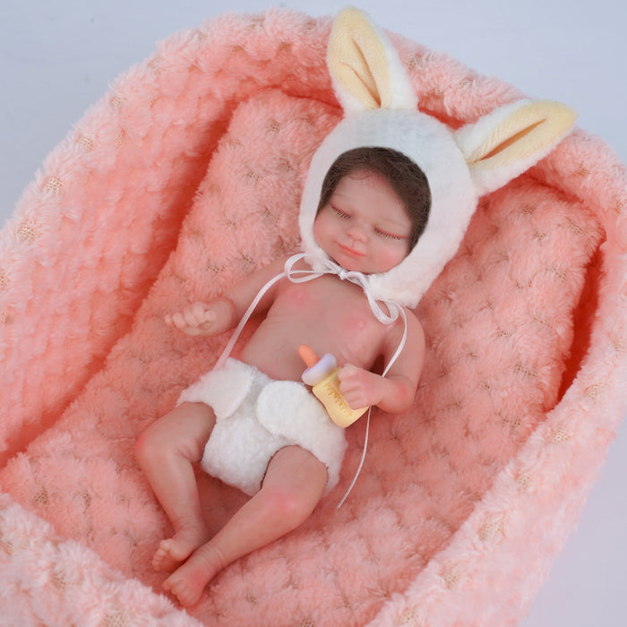 Babeside 6" Full Silicone Reborn Baby Dolls Girl Skylar with Brown Short Hair Look Real Babeis Infant