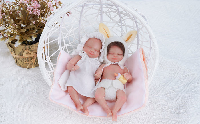 Babeside 6" Full Silicone Reborn Baby Dolls Girl Skylar with Brown Short Hair Look Real Babeis Infant