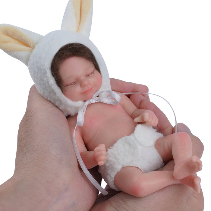 Babeside 6" Full Silicone Reborn Baby Dolls Girl Skylar with Brown Short Hair Look Real Babeis Infant