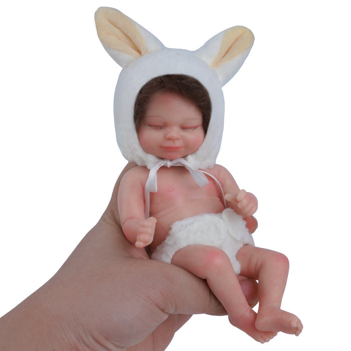 Babeside 6" Full Silicone Reborn Baby Dolls Girl Skylar with Brown Short Hair Look Real Babeis Infant