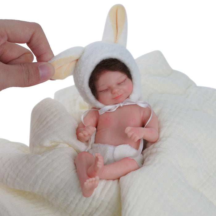 Babeside 6" Full Silicone Reborn Baby Dolls Girl Skylar with Brown Short Hair Look Real Babeis Infant