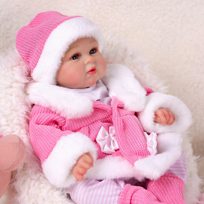 Babeside Abby 17'' Realistic Reborn Baby Doll Cute Awake Girl Winter Pink