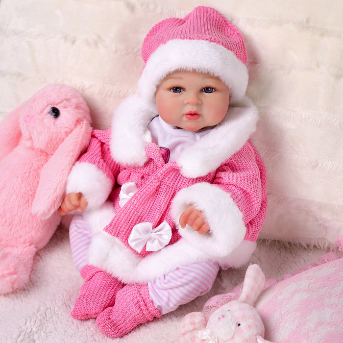 Babeside Abby 17'' Realistic Reborn Baby Doll Cute Awake Girl Winter Pink