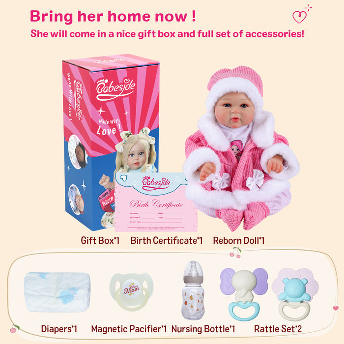Babeside Abby 17'' Realistic Reborn Baby Doll Cute Awake Girl Winter Pink