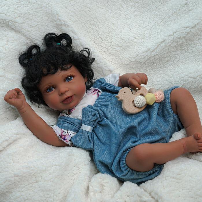 Babeside Aira 20'' Lifelike Reborn Baby Doll Girl African American Short Curly Hair Blue Eyes