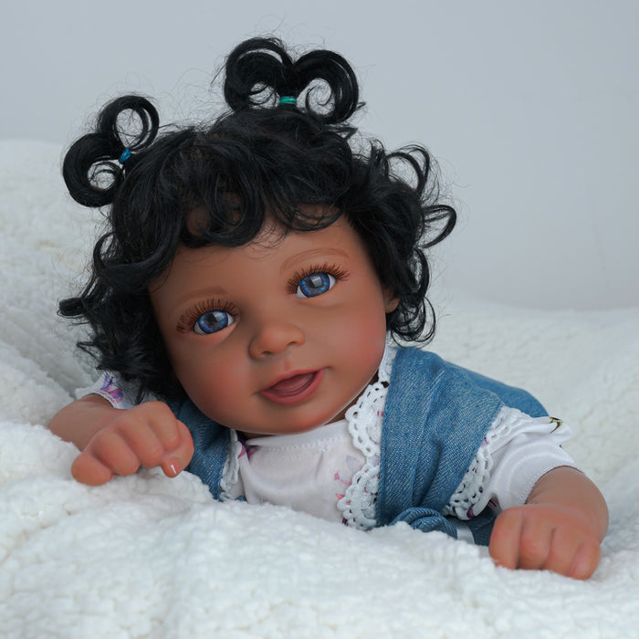 Babeside Aira 20'' Lifelike Reborn Baby Doll Girl African American Short Curly Hair Blue Eyes