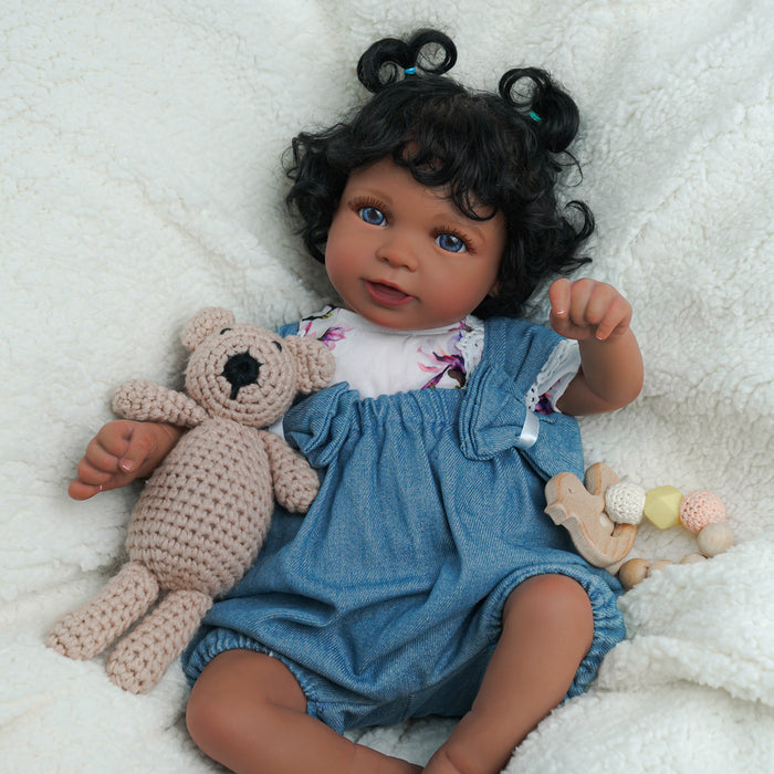 Babeside Aira 20'' Lifelike Reborn Baby Doll Girl African American Short Curly Hair Blue Eyes