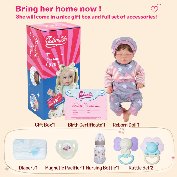 Babeside Amy 20'' Realistic Reborn Baby Doll Sleeping Girl Pink And Grey Star