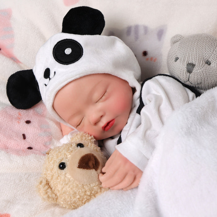 Babeside Annie 16" Full Silicone Reborn Baby Girl with Panda Jumpsuit(Pre-Order, Ship Date: March 15）