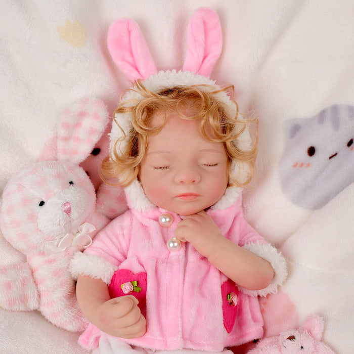 Babeside Aurora 12'' Full Silicone Reborn Baby Doll Sleeping Girl Cute Fluffy Pink Rabbit