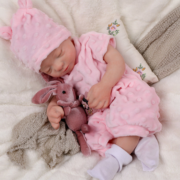Babeside Aurora 16'' Full Silicone Reborn Baby Doll Girl Sleeping Adorable Pink Bunny
