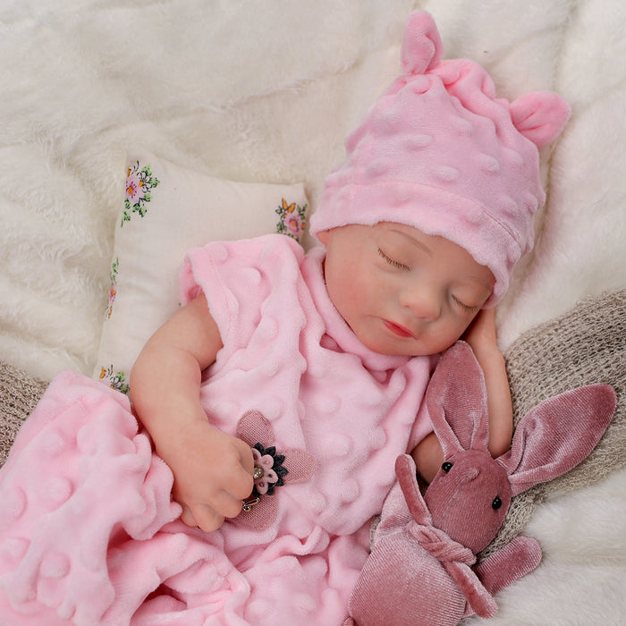 Babeside Aurora 16'' Full Silicone Reborn Baby Doll Girl Sleeping Adorable Pink Bunny