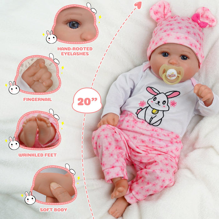 Babeside Bailyn 20'' Cutest Realistic Reborn Baby Doll Blue Eyes Girl with Heartbeat Coos and Breath