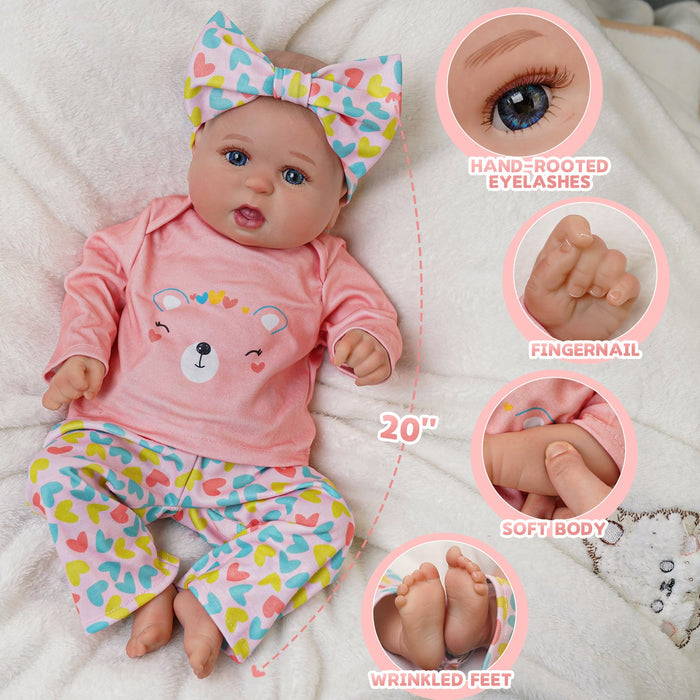 Babeside Bailyn 20'' Cutest Realistic Reborn Baby Doll Blue Eyes Girl with Heartbeat Coos and Breath