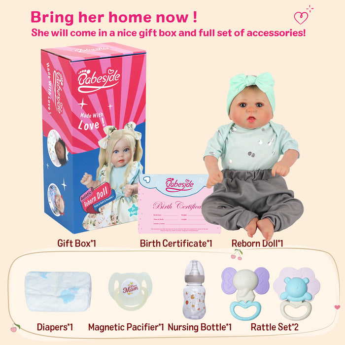 Babeside Bailyn 20'' Cutest Realistic Reborn Baby Girl Lifelike Doll with Mint Green Polka Dot Set