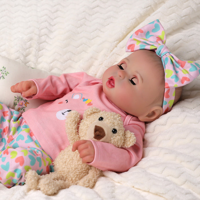 Babeside Bailyn 20" Open & Close Eyes Realistic Reborn Baby Doll Adorable Girl Happy Floral Bear Pink
