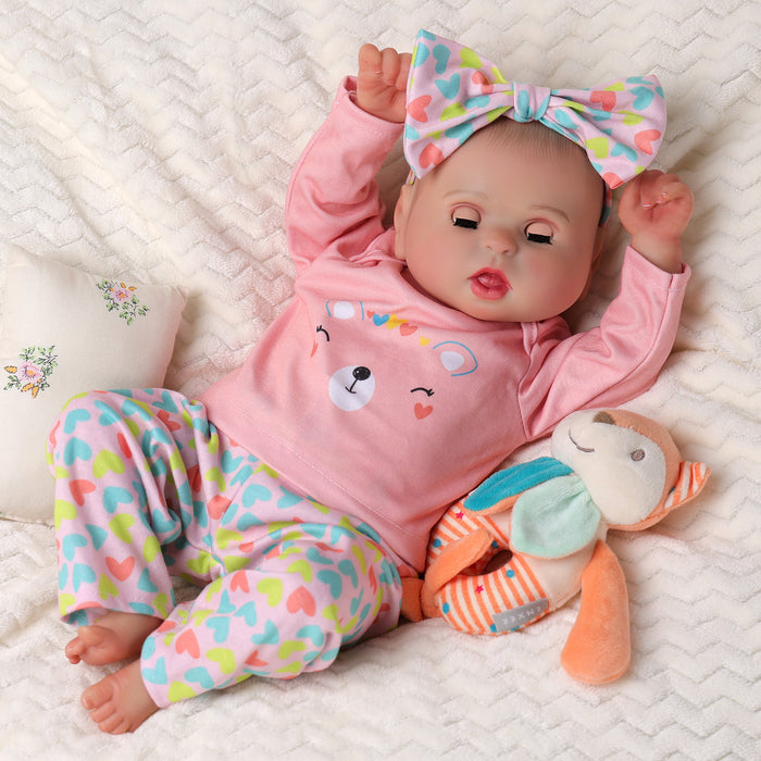 Babeside Bailyn 20" Open & Close Eyes Realistic Reborn Baby Doll Adorable Girl Happy Floral Bear Pink