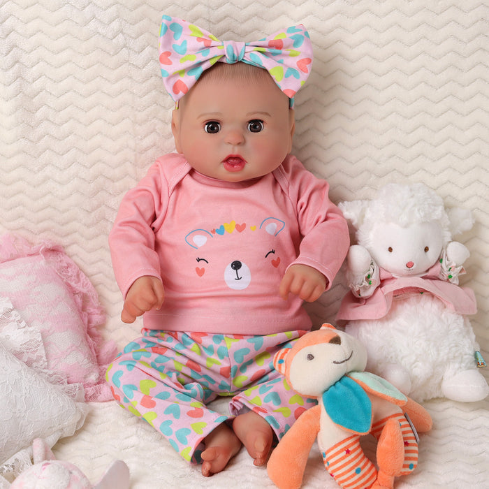 Babeside Bailyn 20" Open & Close Eyes Realistic Reborn Baby Doll Adorable Girl Happy Floral Bear Pink