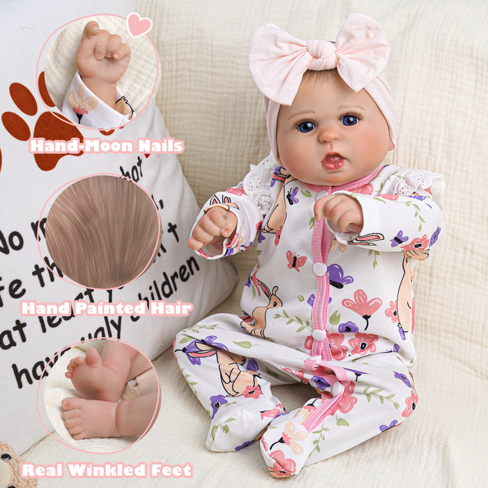 Babeside Bailyn 20'' Realistic Reborn Baby Doll Blue Eyes Awake Girl Lovely Bunny And Flowers