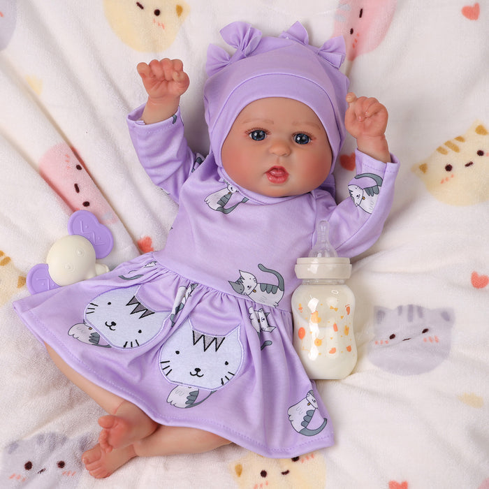 Babeside Bailyn 20'' Realistic Reborn Baby Doll Blue Eyes Awake Girl Lovely Purple Kitten