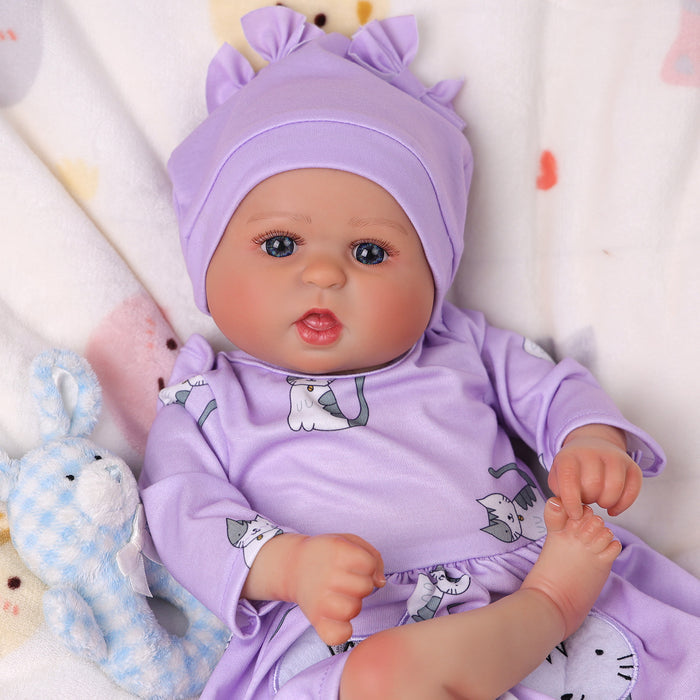 Babeside Bailyn 20'' Realistic Reborn Baby Doll Blue Eyes Awake Girl Lovely Purple Kitten
