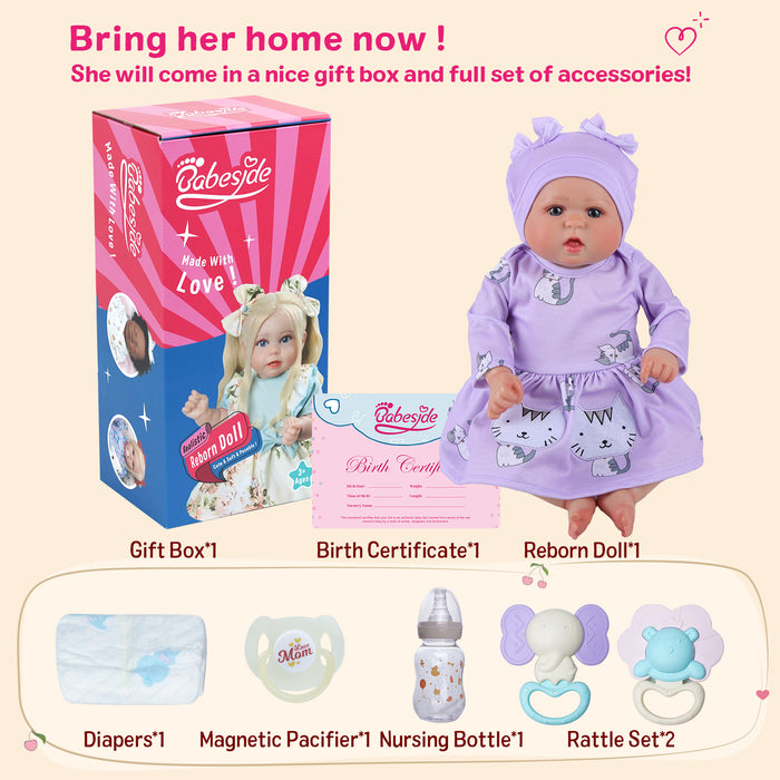Babeside Bailyn 20'' Realistic Reborn Baby Doll Blue Eyes Awake Girl Lovely Purple Kitten