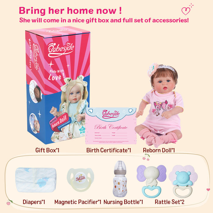 Babeside Bailyn 20'' Realistic Reborn Baby Doll Blue Eyes Awake Girl Pink Fawn