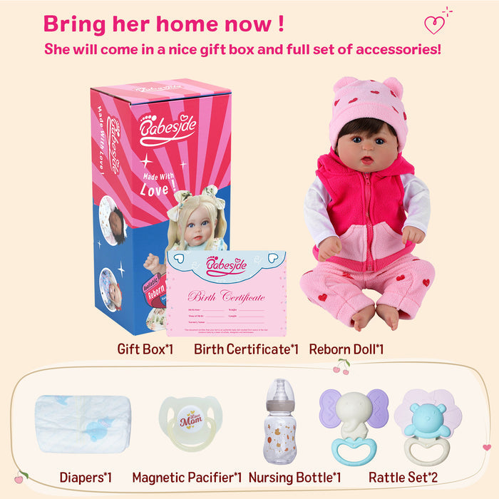 Babeside Bailyn 20'' Realistic Reborn Baby Doll Blue Eyes Awake Girl Winter Pink Love