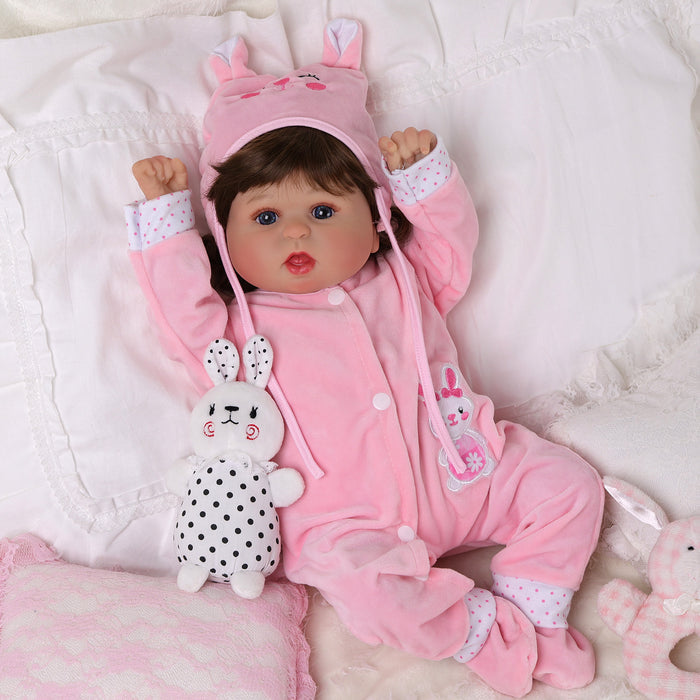 Babeside Bailyn 20'' Realistic Reborn Baby Doll Blue Eyes Awake Girl Winter Pink Rabbit