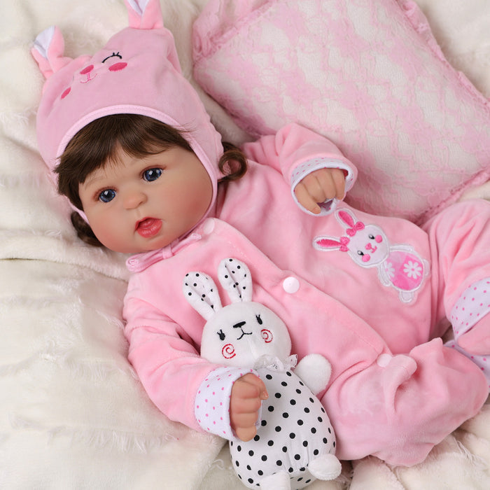 Babeside Bailyn 20'' Realistic Reborn Baby Doll Blue Eyes Awake Girl Winter Pink Rabbit