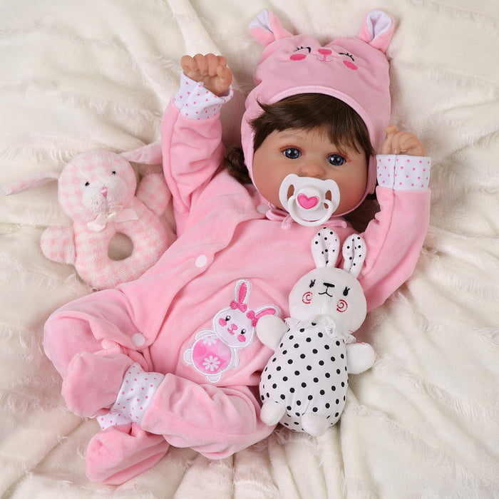Babeside Bailyn 20'' Realistic Reborn Baby Doll Blue Eyes Awake Girl Winter Pink Rabbit