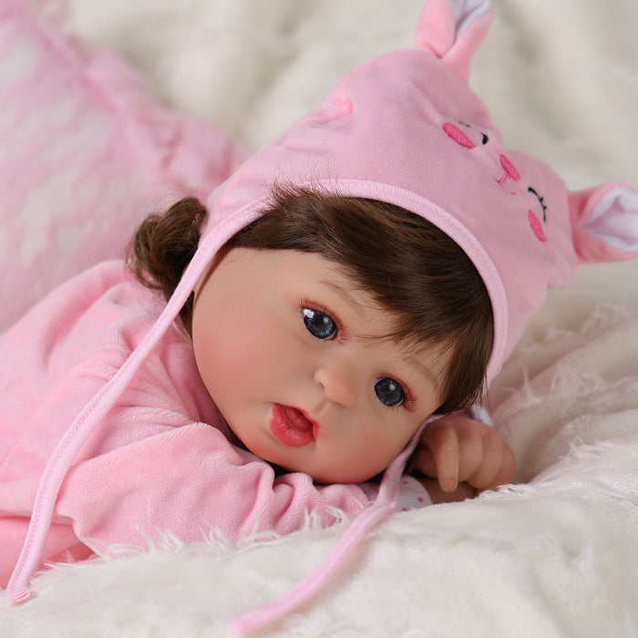 Babeside Bailyn 20'' Realistic Reborn Baby Doll Blue Eyes Awake Girl Winter Pink Rabbit