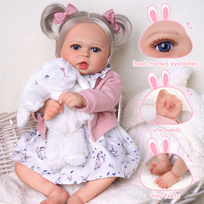 Babeside Bailyn 20'' Realistic Reborn Baby Doll Lifelike Blue Eyes Awake Girl Floral Pink Sweet
