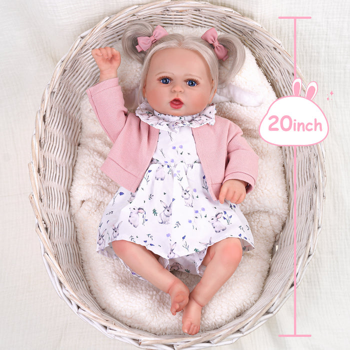 Babeside Bailyn 20'' Realistic Reborn Baby Doll Lifelike Blue Eyes Awake Girl Floral Pink Sweet